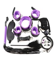 Massage 10pcsset Sex Erotische Speeltjes Zweep Handboeien Tepelklem Sex Bondage Terughoudendheid Set Speeltjes Voor Koppels BDSM Volwassen Spelletjes Cosp6347146