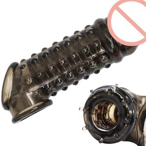 Masaje 175 mm Condonn reutilizable con púas suaves exteriores internas Polla 40 mm Extensor 10 mm Ampliación Manga del pene Juguetes atractivos para hombres Retraso de tiempo