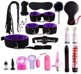 Masaje 21pcs sexo bdsm set de bondage esposas esposas de látigo látigos pinzas para pezones con los ojos para mujeres juguetes sexuales para parejas esclavo para adultos gam6937563