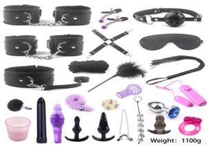 Masaje 25pcs sexy bdsm set de bondage esposas esposas látigo de látigo pinzas para pezones para la mujer juguetes sexy para parejas esclavo adulto g382467777