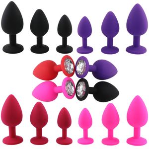 Massage 3 tailles multicolores Silicone godemichet Anal avec bijoux en cristal toucher lisse Anal pas de Vibration jouets sexuels pour femme hommes Gay