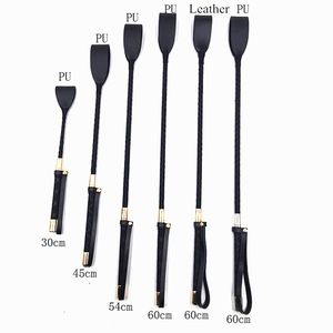 Masaje 30-60cm negro PU cuero paleta para azotar látigo largo flirteo esclavo BDSM Bondage Flogger juguetes sexuales para mujeres adultos SM juegos