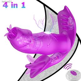 Massage 4 en 1 Choc électrique Stimulateur de vagin G-spot Produits pour adultes Sexe oral Lécher la langue Gode Vibromasseur Sex Toys érotiques pour couple L230518