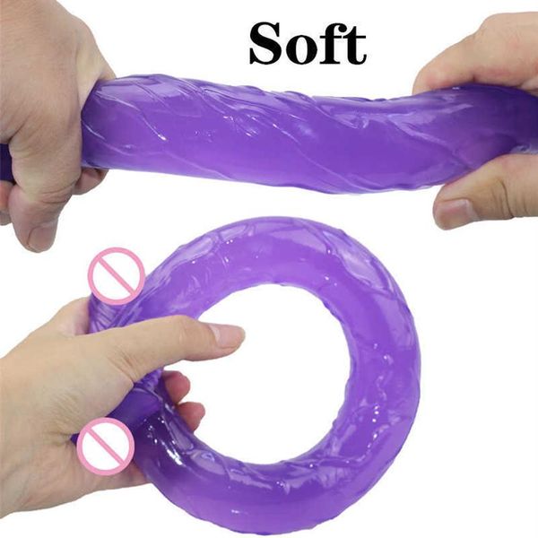 Masaje 44 cm de largo consolador de doble cabeza gelatina suave juguetes sexuales realistas para adultos para mujeres lesbianas pene artificial pene vaginal anal plug 268z