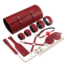 Massage volwassen spellen Erotische speelgoed Masturbatie BDSM Bondage Set Handboeien Ball Mond Gag Orale fixatie Blinddoek Zweep Sex Toys voor CO260W