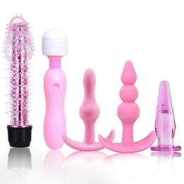 Massage Anale Butt Plug Vibrator Set Toverstaf G Spot Vibrerende Dildo Voor Vrouw Massager Cilt Stimulator Av Stok volwassen Speeltjes Voor Mannen