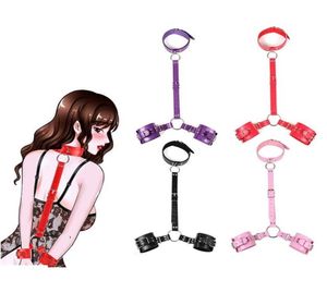 Masaje de revés atado Bdsm Bondage Restricción con collar y esposas Esclavo Fetiche Bondage Gear Juguetes sexuales eróticos para parejas Adult4541261