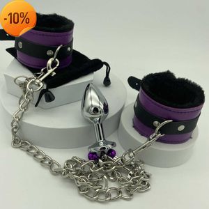 Kit de accesorios de cuerda de correa de Bondage para masaje Bdsm, esposas de cuero ajustables con tapón Anal de Metal, Juguetes sexuales para mujeres y hombres, mordaza