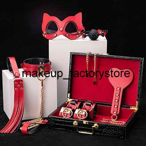 Massage BDSM Kits Echte lederen bondage Set Fetisj Handboeien Kraag Gag WHIP Gift Erotische volwassene 18 seksspeeltjes voor vrouwelijke paren spellen