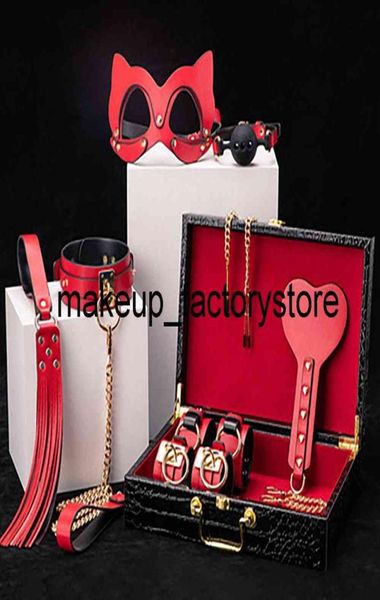 Massage kits bdsm véritables ensemble de bondages en cuir menottes fétiches collier gag whip cadeau érotique adulte 18 jouets sexuels pour femmes couples gam8941023