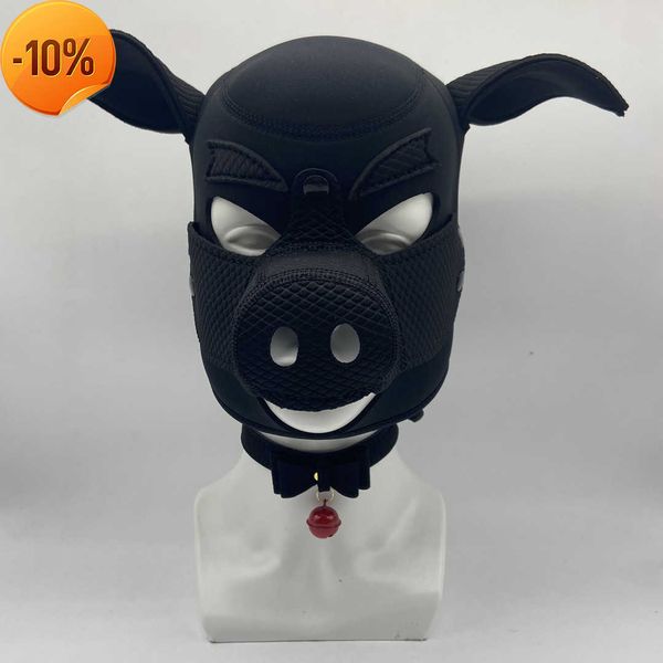 Masaje negro Bdsm Bondage máscara de cerdo con cuello cubierta fetiche esclavo cabeza restricción juguetes sexuales para hombre parejas Cosplay flirteo juguetes sexuales