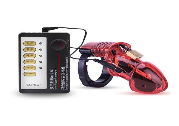 Masaje jaula de descarga eléctrica jaula plástico dispositivo masculino juguetes sexuales jaula con anillo de polla vibratoria de host para hombres9158948