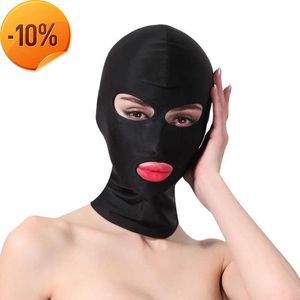 Masseer exotische fetisj -accessoires van sexy elasticiteit vol gezicht oogmasker met open mond voor mannen vrouwen seksspellen flirt erotische producten