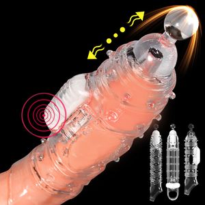 Extensiones de masaje de juguete, funda para pene, agrandamiento masculino, vibrador retardante, masajeador de clítoris, anillo para pene, cubierta vibratoria, Juguetes sexuales para adultos para hombres