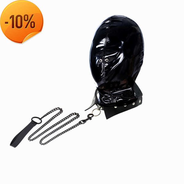 Massage Fétisan Bondage Head Hood avec gants en cuir vif