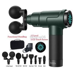 Massage Gun Hoge frequentie Professionele dubbele hoofden Massage Gun LCD Touch Touch Electric Fascial Gun met handtas Fitness Slanke vorming Relax 240321