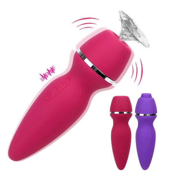 Mejora de artículos de masaje 7 Speed Clit Sucker Vibrador Mamada Vibrante Juguetes sexy para mujeres con dos cabezas Lamiendo oral Clítoris Pezón Succión