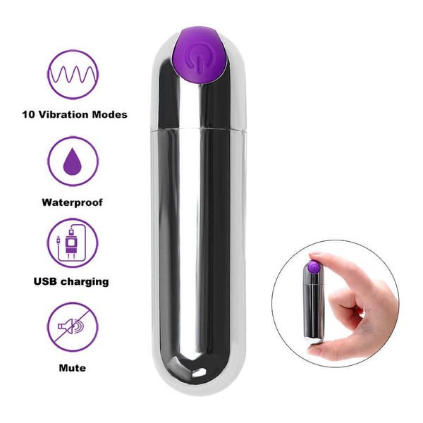 Artículos de masaje, mejora de vibración fuerte, Mini vibrador de bala, Juguetes sexuales para mujeres, masajeador de punto G resistente al agua de 10 velocidades, recargable por USB