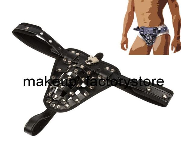 Masaje nuevo cuero PU jaula masculina cinturón dispositivo pantalón juguetes sexuales ropa interior bloqueo adulto erótico pene anillos Bondage Products5967620