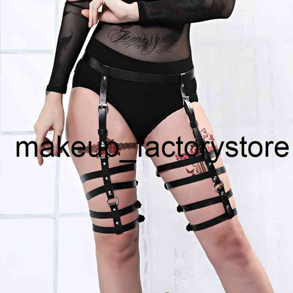 Masaje Nuevo Sexo Mujeres Body Bondage Correa Fetiche PU Cuero Pierna Correa Sexy Bondage Cinturón Tirantes ajustables Punk Goth Party Juguetes eróticos