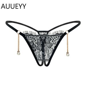 Massage grande taille XL sexy dentelle papillon culotte G-string sexy transparent string T dos femmes érotique chatte hol sous-vêtements sans entrejambe