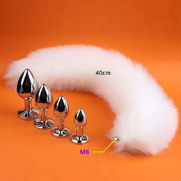 Produits de massage Accessoires exotiques de queue de renard blanc amovible avec bouchons anaux en métal jouets sexy pour femmes couples animal cosplay flirt