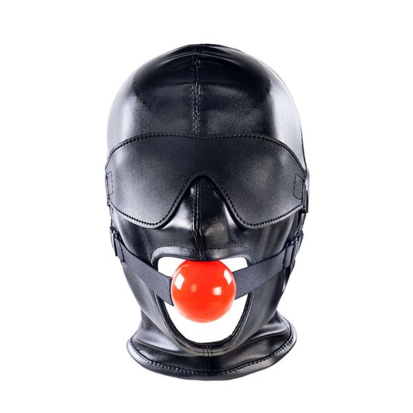 Produits de massage Costumes fétichistes de privation sensorielle en cuir masque à capuche complet avec bouche en silicone jouets sexy pour couples bondage bdsm