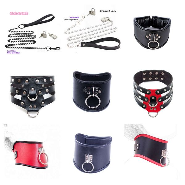 Productos de masaje Slave Bondage Gear Correa erótica de cuero ajustable Collar fetiche con cerradura para hombres Mujeres Parejas Restricciones Bdsm Juegos para adultos