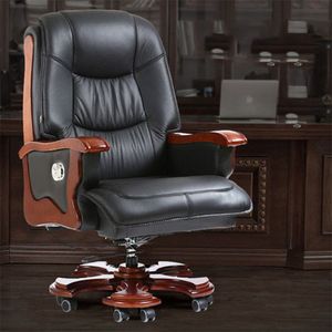 Massage liggende baas voorzitter Leather Executive Chair Solid Wood Swivel Computer stoel Home Lift Bure stoel