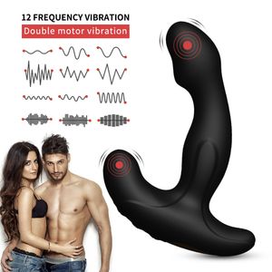 Massage afstandsbediening Prostaat Massager Krachtige dubbele motorische anale vibrator Erotische volwassen product man masturbatie buttplug sexy speelgoed