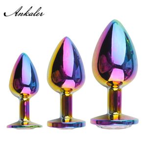 Massage rose goud regenboog hart vorm kristallen metaal anale kralen buttplug sieraden kont kleine middelgrote set sex speelgoed voor vrouwelijke mannelijke m-21