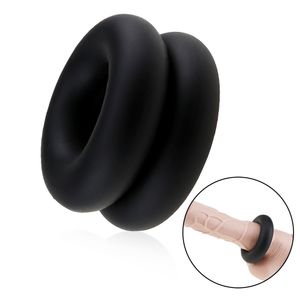 Massage Safe Silicone Black Male Rings S / L Double Cockring Penis Ball Loop Lock Adult Sex Toys Produit Retarder L'éjaculation Prématurée