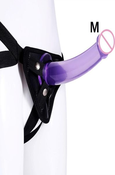 Juegos sexuales de masaje Pene transparente Lesbiana Ultra elástica Correa del cinturón de arnés en consolador para mujeres Vagina Anal Sex3789503