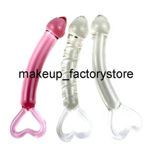 Masaje Sex Shop Anal Beads Glass Dildo Pink Heart Butt Plug Vaginal y juguetes de estimulación para mujeres, hombres y adultos