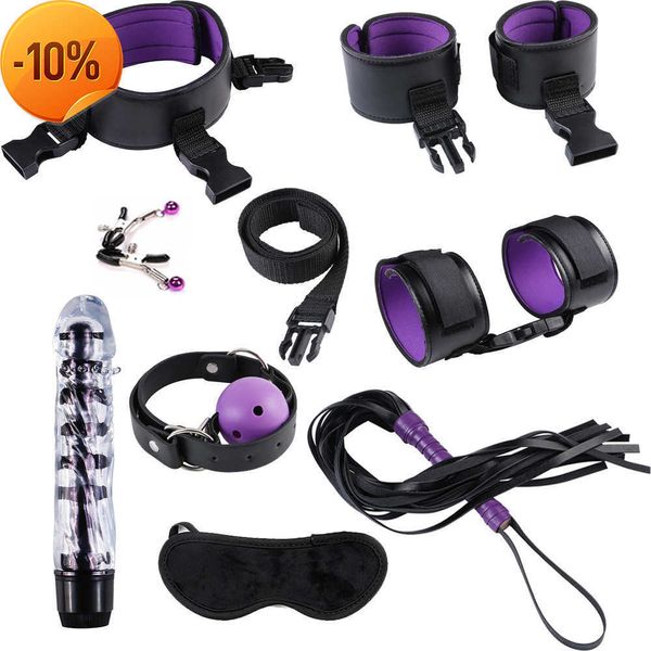 Massage Silicone Vibromasseur Gode Sex Toys avec Menottes Bondage Gag Strap pour Femmes Fétiche Bdsm Nipple Clamp Flirter Accessoires Exotiques