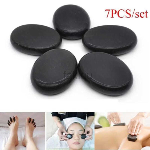 Massage Stones Rocks 1 / 7pcs Stone Hot Stone Massage Set Box Box Soulagez le stress Douleur de santé Santé Lava Basalte Round Massage Tool Stones 240403