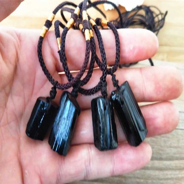 Massage Stones Rocks 1pcs Crystal Natural Black Tourmaline Stone Pendant Collier Wired Charm Stone Pendants Craft Decoration Craft 240403