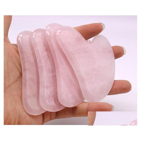 Piedras de masaje Rocas 2021 Amor en forma de corazón Calidad Rosa Cuarzo rosa Jade Guasha Tablero Raspador de piedra natural Chino Gua Sha Pad Dr Dh1Ob