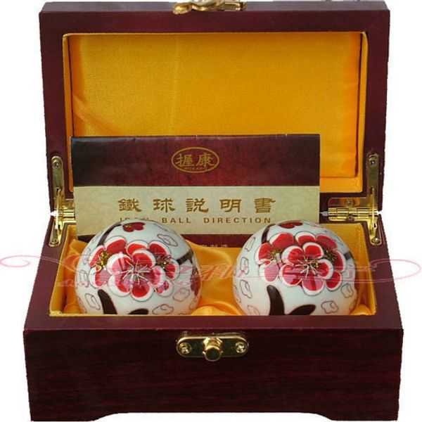 Masaje Piedras Rocas Baoding bola de hierro 50MM Pelota de fitness balonmano Flor de ciruelo blanco Cloisonne cuidado de la salud regalo padres día de padres día del padre 230701