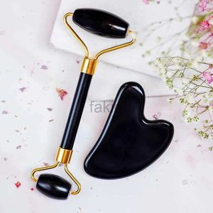 Massage Stones Rocks Natural Black Obsidian Roller Face Gua Sha Tool Set Crystal Stone Massager Skin Care Facial Body Neck Massage Scraper 240403