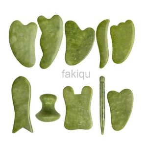 Massage Stones Rocks Natural Green Jade Gua Sha Board Set Gouache Scraper pour Body Spa Acupuncture Acupoint Facial Soulting Straming Massage Tools 240403