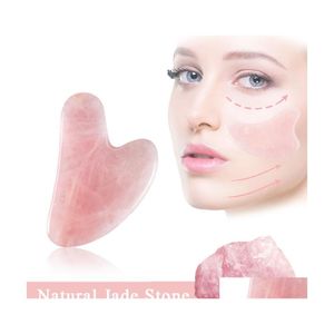 Massage Stones Rocks Natural Jade Gua Sha Scraper Board Mas Rose Quartz Guasha Stone For Face Neck Skin Lifting Wrinkle Remover Be Dhzf8