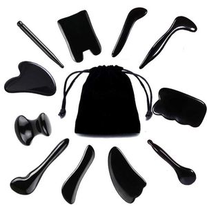 Massage Stones Rocks Natural Obsidian Stone Facial Gua Sha Gouache Scraper Tool Spa Masseur ACUPUNCTURE FACIAL BEAUTÉ SHEAU CARE SALLE FADES