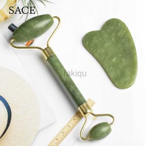 Massage Stones Rocks Nuevo juego de masaje de piedra de jade anti -envejecimiento Gua Sha Rose Quartz Jade Face Roller 240403