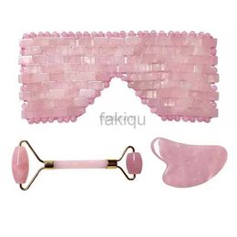 Massage Stones Rocks Nieuw Rose Quartz Jade Eye Mask Massager Jade Roller Guasha Board Set Natural Stone Scraper Face Lift Roller Face Massage Tools 240403