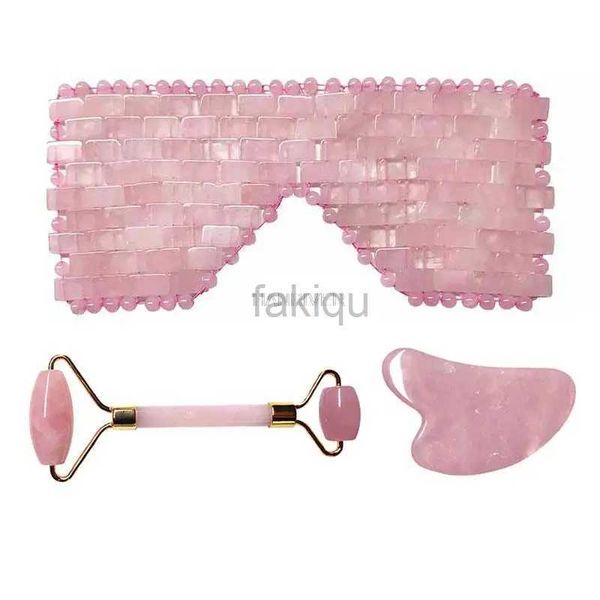 Massage Stones Rocks New Rose Quartz Jade Masque Masqueur Jade Rouleau Guasha Board Set Natural Stone Scraper Face Lift Rouleau Rouleau Massage Facial Tools 240403