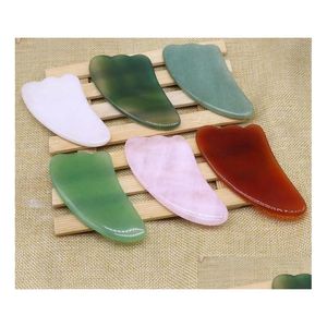 Massage Stones Rotsen Kwaliteit Groen Wit Pink Rose Quartz Agaat Dongling Jade Guasha Board Natural Stone Scraper Gua Sha Sha Tools Dro DHSDT