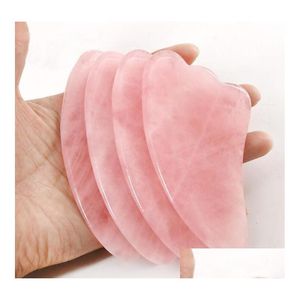 Massage Stones Rocks Kwaliteit Rose Quartz Pink Jade Guasha Board Natural Stone Scraper Chinese Gua Sha Pad Drop Delivery Health Beau Dhjou