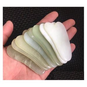 Massage Stenen Rotsen Groothandel 300 Stuks Natuurlijke Jade Gua Sha Huid Gezichtsverzorging Behandeling Mas Scra Tool Spa Salon Leverancier Beauty Heal Dhnfc