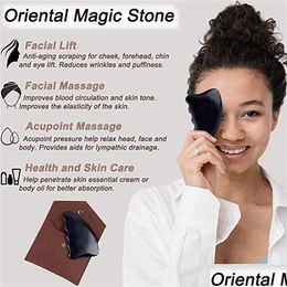 Massagestenen Rotsen Groothandel Gua Sha Facial Body Mas Tools Unieke 9-Edge Bian Stone met richels Gentle Guasha Scra Tool Black Kd Dhkyd